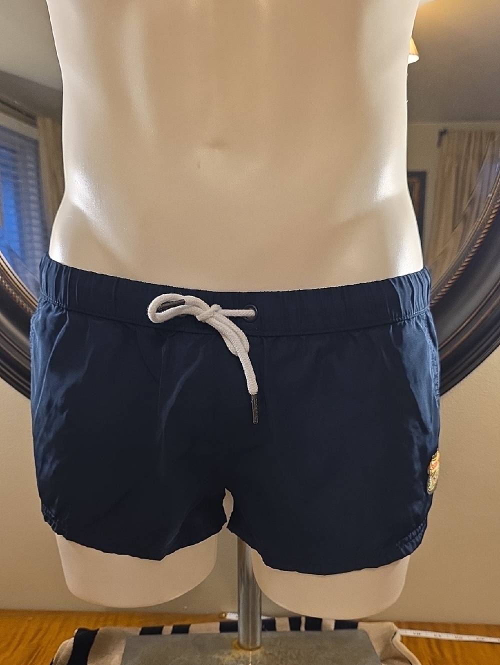 Men's Navy Swim Trunks with White Drawcord
